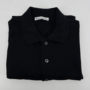 Oxxford Clothes Mens Black Mercerized Cotton Polo Shirt Made in Italy Small